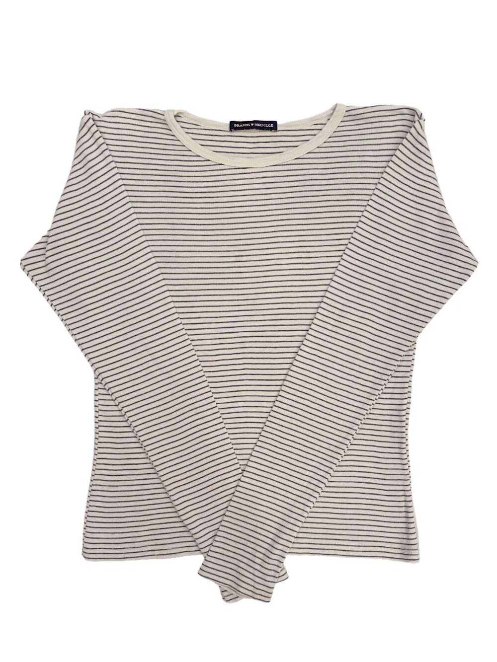 BRANDY MELVILLE Long Sleeved Ivory Navy Blue Crew Neck Tee T-Shirt Top Nautical